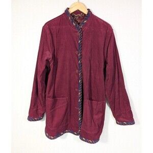 Koos Of Course Women Corduroy Jacket Red Paisley Button Pockets Reversible L Mb